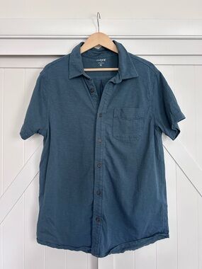 J. Crew Men's Short-Sleeve Button-Down Shirt in Slate Blue Teal